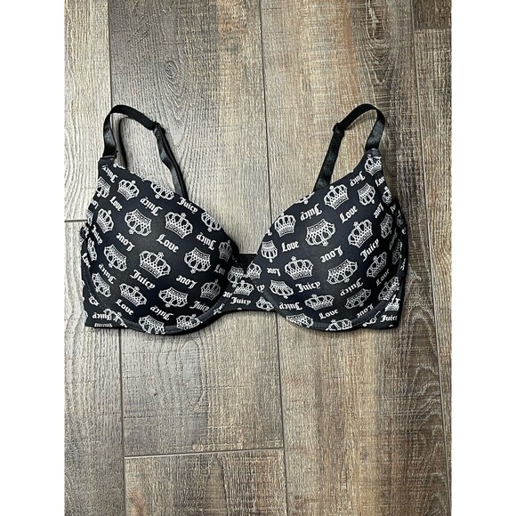 Juicy Couture Women Bra 38DD Black Logo Underwire Push Up Bra - Picture 1 of 5